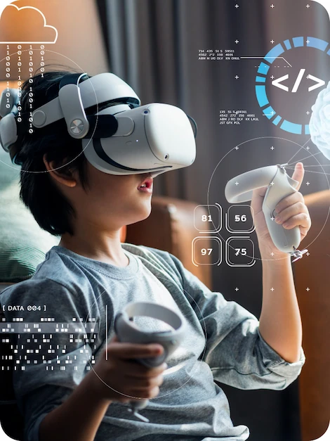 웨어러블 전자기기를 사용중인 어린이